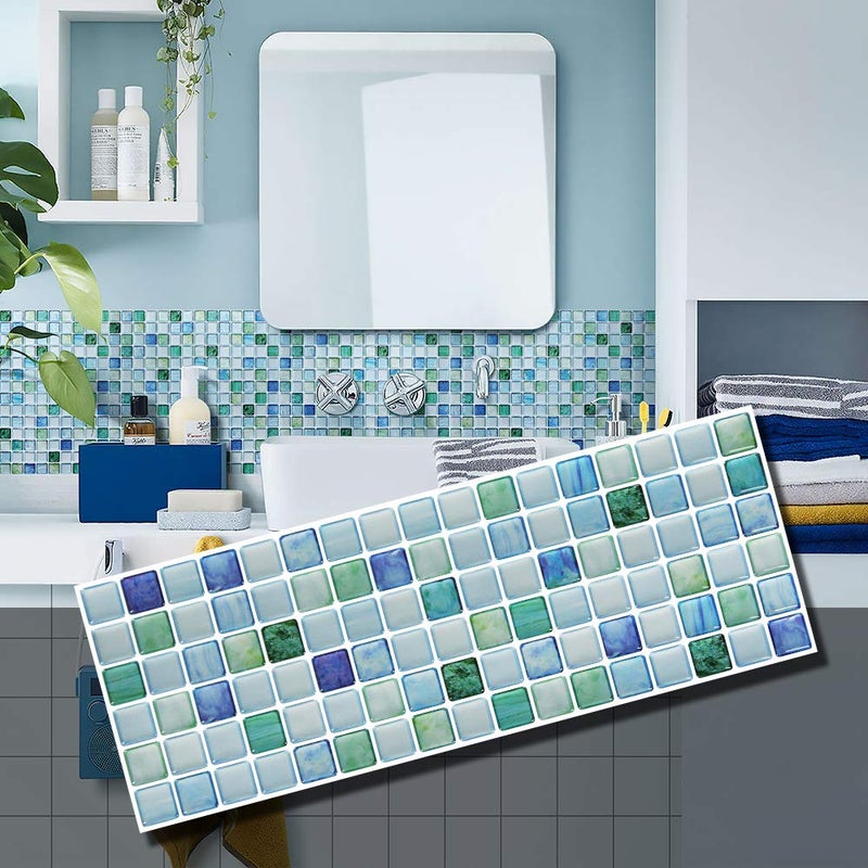 BEAUS TILE Beaustile Decorative Tile Stickers Peel Stick Backsplash Fire Retardant Tile Sheet (Sapphire Blue) (10, 5.28" x 14.8") - Image 1